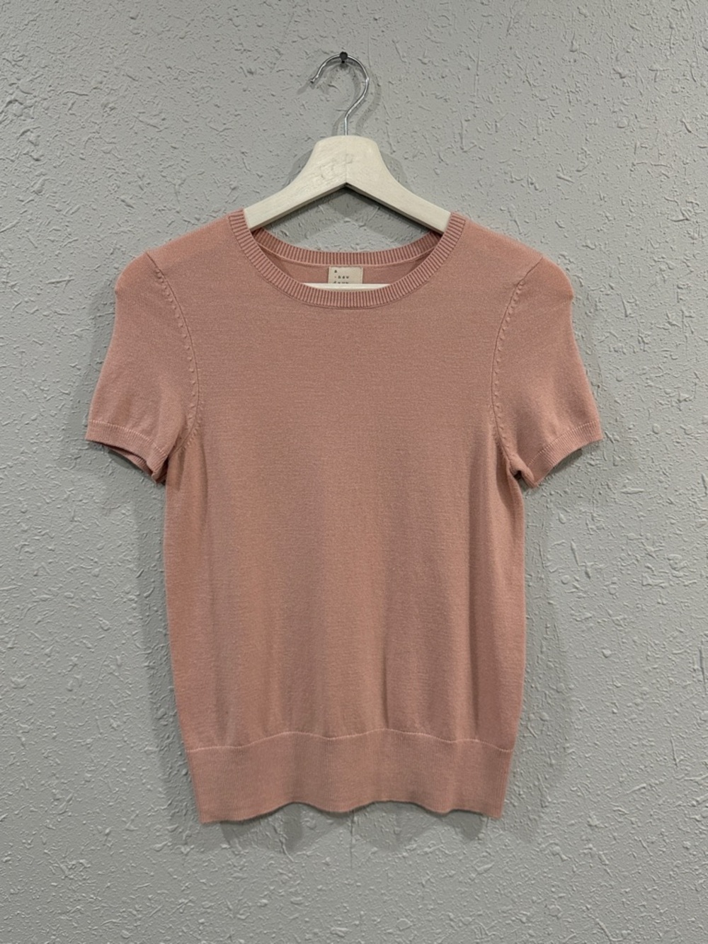 A New Day Blush Pink Crewneck Sweater‎ Knit Short Sleeve Tee Size XS